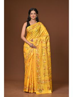 Ramshyam Collection - Yellow Blended Silk Kantha Saree with Unstitched Blouse