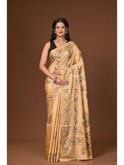 Ramshyam Collection - Beige Blended Silk Kantha Saree with Unstitched Blouse