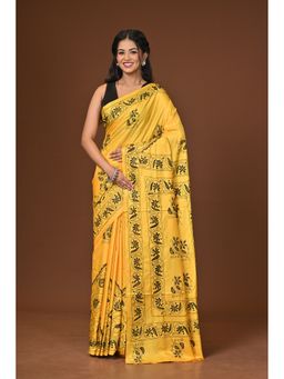 Ramshyam Collection - Yellow Blended Silk Kantha Saree with Unstitched Blouse