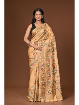 Ramshyam Collection - Beige Blended Silk Kantha Saree with Unstitched Blouse