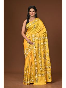 Ramshyam Collection - Yellow Blended Silk Kantha Saree with Unstitched Blouse