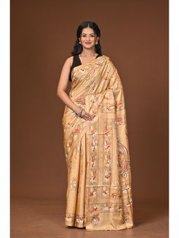Ramshyam Collection - Beige Blended Silk Kantha Saree with Unstitched Blouse