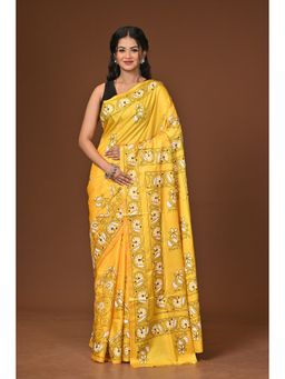 Ramshyam Collection - Yellow Blended Silk Kantha Saree with Unstitched Blouse
