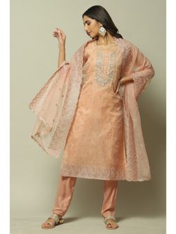 Biba - Peach Organza Unstitched Suit (Set of 3)