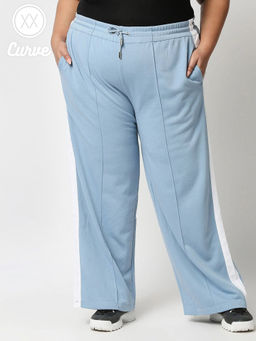 Twenty Dresses by Nykaa Fashion - Curve Blue Solid Straight Basics Sweatpants