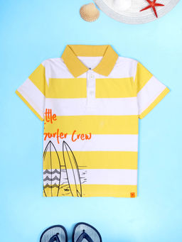 KiddoPanti - Yellow Printed Regular Polo T-shirt