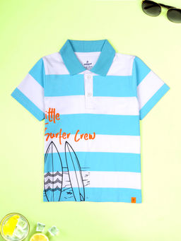 KiddoPanti - Blue Printed Regular Polo T-shirt