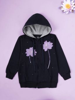 KiddoPanti - Navy Blue Embellished Regular Hoodie
