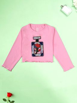KiddoPanti - Pink Embellished Regular T-shirt