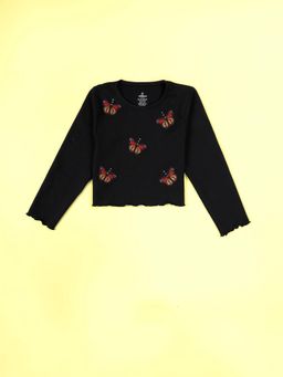 KiddoPanti - Black Self Design Regular T-shirt