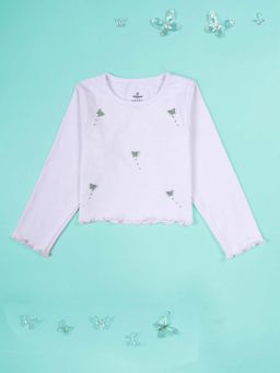 KiddoPanti - White Embellished Regular T-shirt