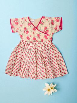 LITTLE GINNIE - Beige Printed A-line Dress