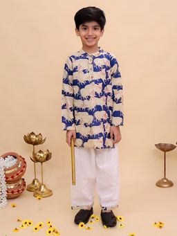 LITTLE GINNIE - Blue Printed Regular Kurta and Pyjama
