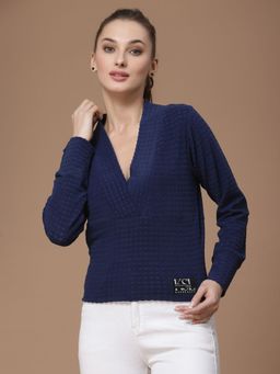 KASSUALLY - Blue Wrap V Neck Fitted Top