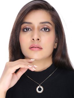 Yellow Chimes - Gold-Toned and White Circular Oxidised Pendant With Chain