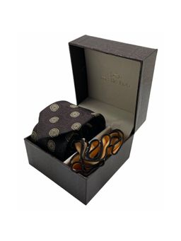 The Tie Hub - Men Brown Microfibre Embroidered Necktie & Pocket Square Gift Set