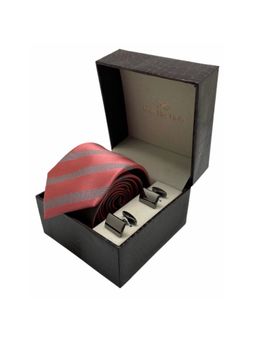The Tie Hub - Men Pink Microfibre Stripes Necktie & Pair Of Cufflink Gift Set