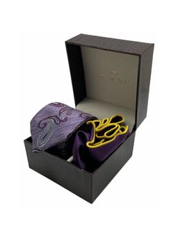 The Tie Hub - Men Purple Silk Paisley Necktie & Pocket Square Gift Set