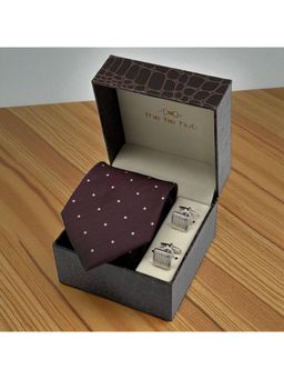 The Tie Hub - Men Maroon Bamboo Silk Printed Necktie & Pair Of Cufflink Gift Set