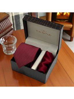 The Tie Hub - Men Maroon Microfibre Polka Dots Necktie & Pocket Square Gift Set