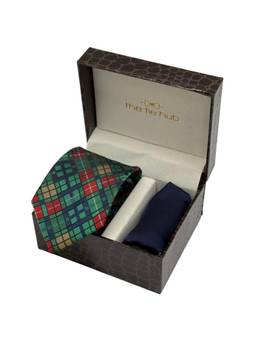 The Tie Hub - Men Multi-Color Microfibre Checks Necktie & Pocket Square Gift Set