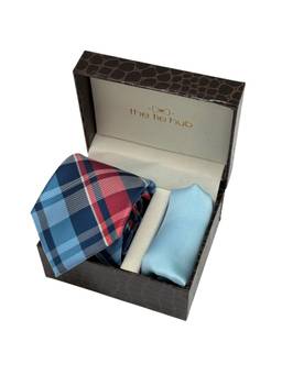 The Tie Hub - Men Red Microfibre Checks Necktie & Pocket Square Gift Set