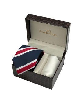The Tie Hub - Men Red Microfibre Stripes Necktie & Pocket Square Gift Set