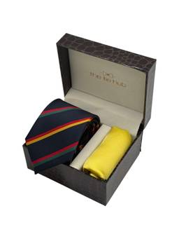 The Tie Hub - Men Blue Microfibre Stripes Necktie & Pocket Square Gift Set
