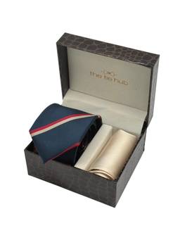 The Tie Hub - Men Red Microfibre Stripes Necktie & Pocket Square Gift Set