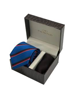 The Tie Hub - Men Blue Microfibre Stripes Necktie & Pocket Square Gift Set