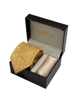 The Tie Hub - Men Yellow Silk Paisley Necktie & Pocket Square Gift Set