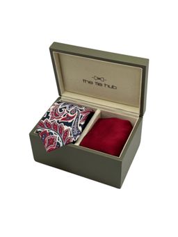 The Tie Hub - Men Red Silk Paisley Necktie & Pocket Square Gift Set
