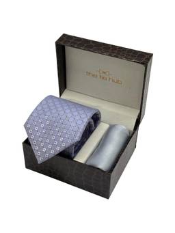 The Tie Hub - Men Grey Microfibre Geometric Necktie & Pocket Square Gift Set