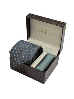 The Tie Hub - Men Grey Microfibre Geometric Necktie & Pocket Square Gift Set