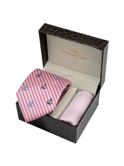 The Tie Hub - Men Pink Microfibre Stripes Necktie & Pocket Square Gift Set