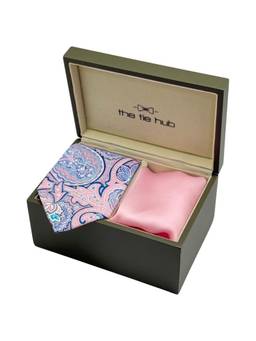 The Tie Hub - Men Blue Silk Paisley Necktie & Pocket Square Gift Set