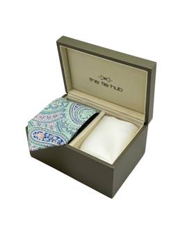 The Tie Hub - Men Green Silk Paisley Necktie & Pocket Square Gift Set