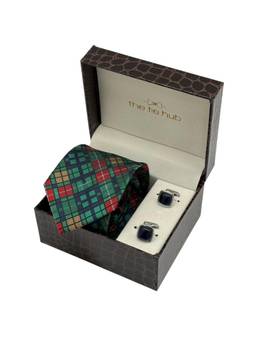 The Tie Hub - Men Multi-Color Microfibre Checks Necktie & Pair Of Cufflink Gift Set