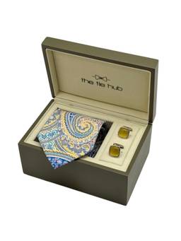 The Tie Hub - Men Multi-Color Silk Paisley Necktie & Pair Of Cufflink Gift Set