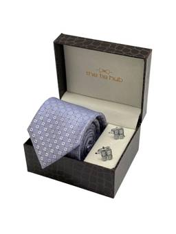 The Tie Hub - Men Purple Microfibre Geometric Necktie & Pair Of Cufflink Gift Set