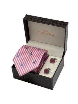 The Tie Hub - Men Pink Microfibre Novelty Necktie & Pair Of Cufflink Gift Set