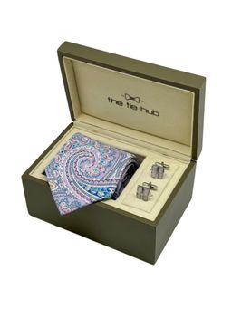 The Tie Hub - Men Multi-Color Silk Paisley Necktie & Pair Of Cufflink Gift Set