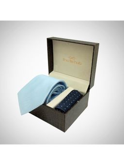 The Tie Hub - Men Blue Microfibre Polka Dots Necktie & Pocket Square Gift Set