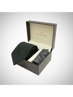 The Tie Hub - Men Black Microfibre Paisley Necktie & Pocket Square Gift Set