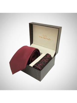 The Tie Hub - Men Burgundy Microfibre Embroidered Necktie & Pocket Square Gift Set