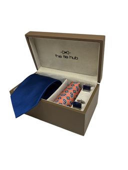 The Tie Hub - Men Blue Silk Paisley Necktie & Pocket Square with Pair Of Cufflink Gift Set