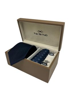 The Tie Hub - Men Blue Silk Printed Necktie & Pocket Square with Pair Of Cufflink Gift Set