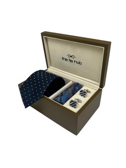 The Tie Hub - Men Blue Silk Paisley Necktie & Pocket Square with Pair Of Cufflink Gift Set