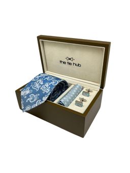 The Tie Hub - Men Blue Silk Polka Dots Necktie & Pocket Square with Pair Of Cufflink Gift Set