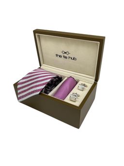 The Tie Hub - Men Pink Silk Necktie & Pocket Square with Pair Of Cufflink Gift Set